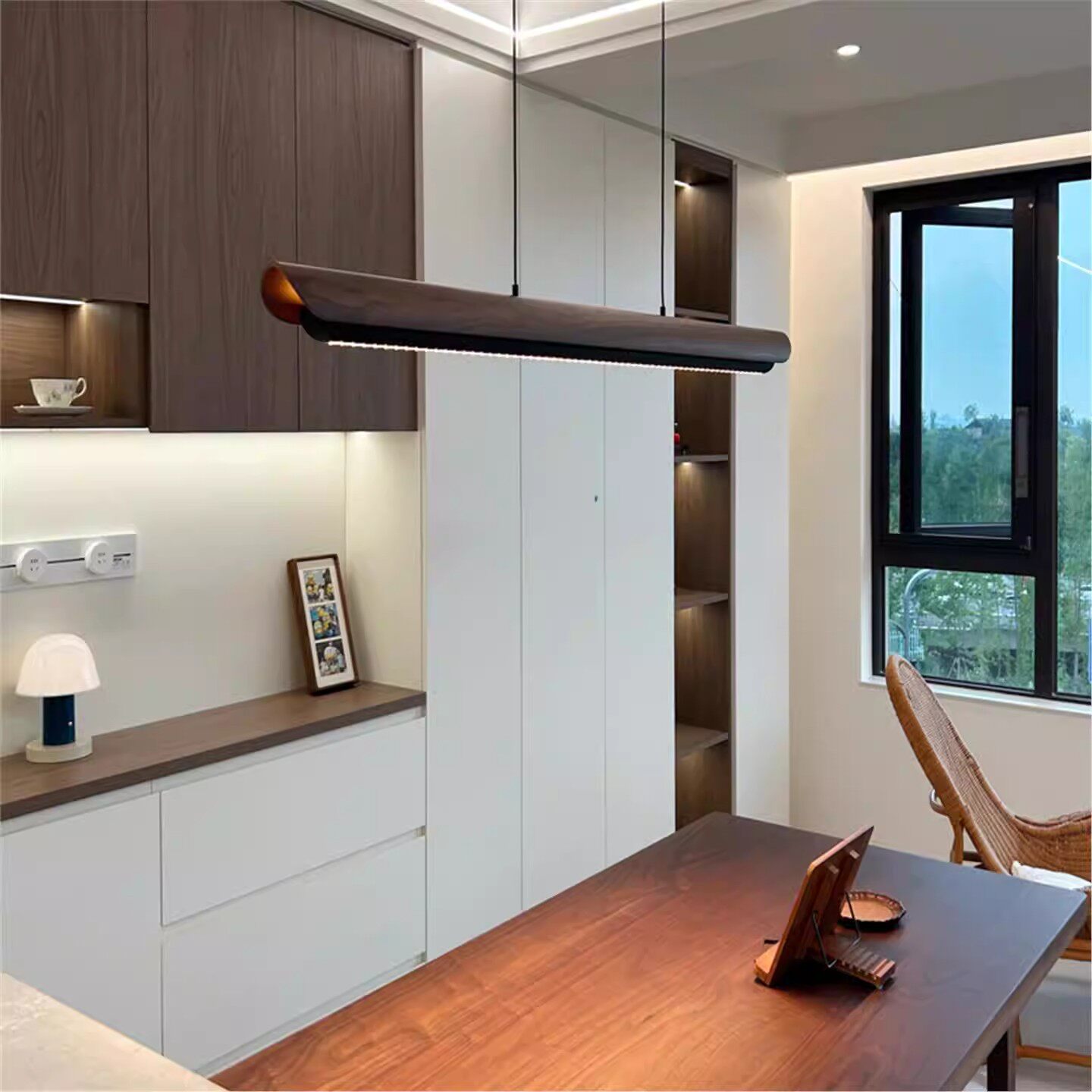 设计师款观月餐厅吊灯意式极简高级木纹餐桌茶室岛台吧台长条灯具,家装灯饰光源,餐厅吊灯,淘宝优惠券,粉丝福利购,淘宝优惠卷