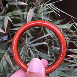 天然南红玛瑙手镯冰红飘花柿子红54MM美人镯仙女风御姐范情侣送礼