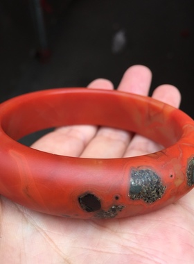 天然保山南红玛瑙手镯辣椒红宽口手链女士58mm圈口