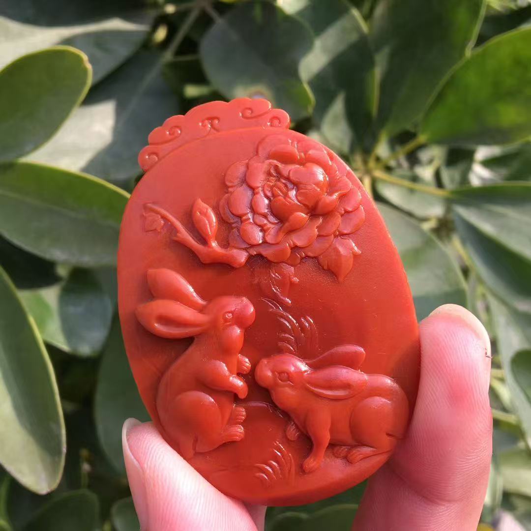 天然四川九口南红玛瑙吊坠生肖兔花守护神无事牌项链挂件大日如来