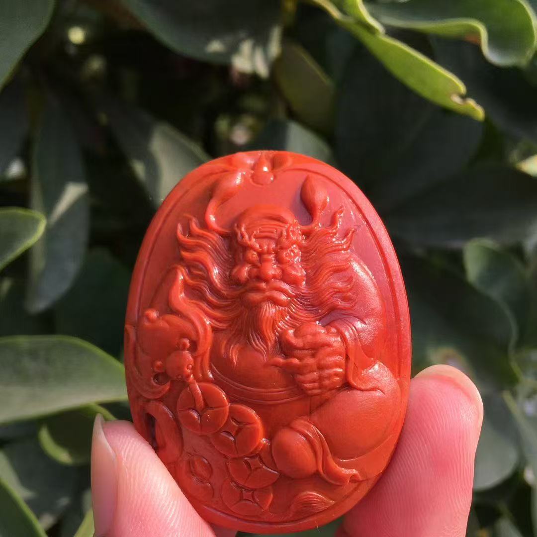 天然四川九口南红玛瑙吊坠钟馗纳福守护神无事牌项链挂件大日如来
