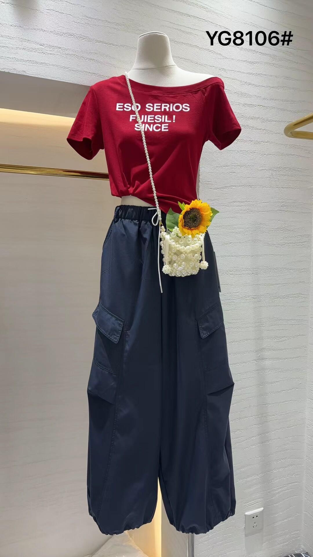 2025夏秋欧韩休闲运动套装短袖字母T工装长裤显瘦休闲两件套裤潮