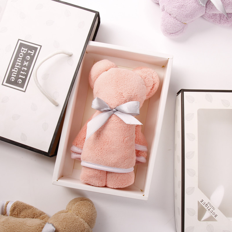 加厚吸水单条毛巾礼盒小熊伴手礼可爱珊瑚绒柔软速干礼品定制logo