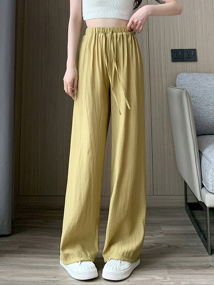 冰丝垂感阔腿裤女夏季薄款褶皱凉凉裤子宽松显瘦松紧腰拖地休闲裤