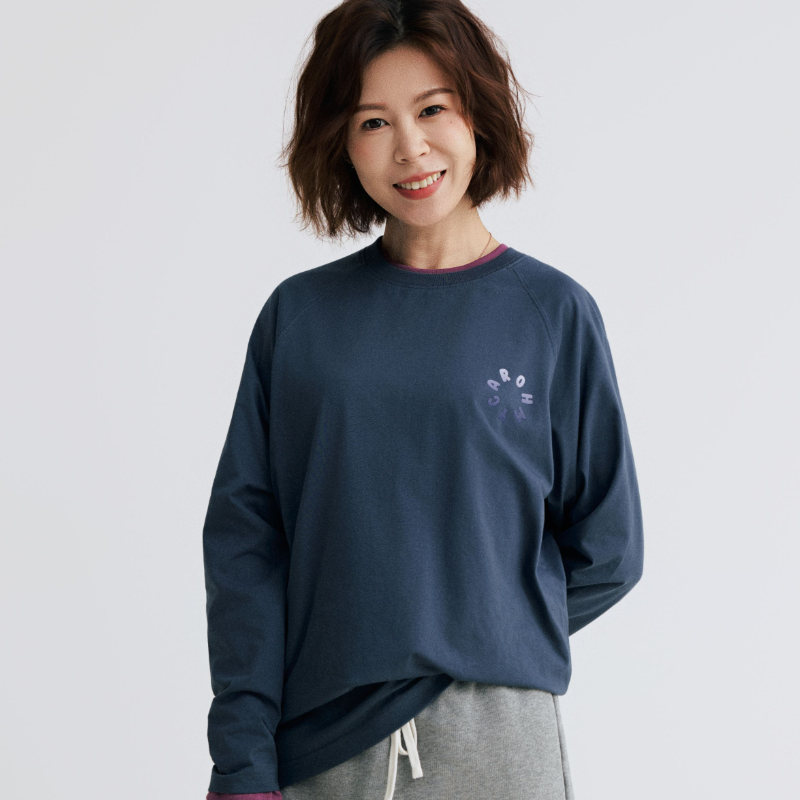 OMC秋款圆环长袖T恤渐变发泡印花男女同款T恤简约百搭