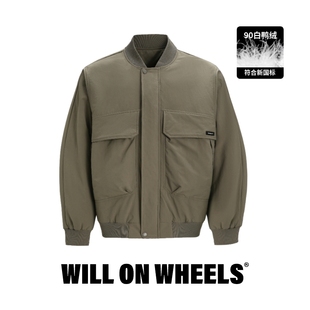 美式 冬季 复古白鸭绒宽松外套立领简约男 驾驶日飞行员羽绒夹克