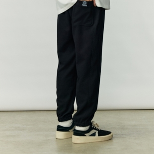 WOW意志驱动钻石纹拼接卫裤 纯色宽松潮牌男休闲束脚长裤