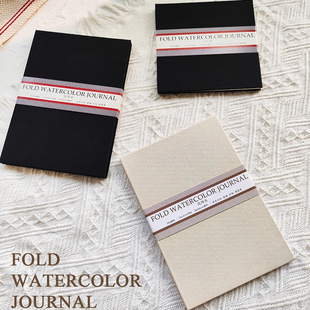 遵爵风琴本水彩布艺手帐本棉浆细纹水彩纸连环画折页空白明信片300g中粗纹理美术生用随身旅行彩铅手绘画画本