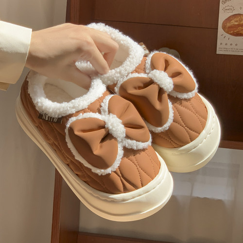 少女心蝴蝶结棉拖鞋女秋冬季