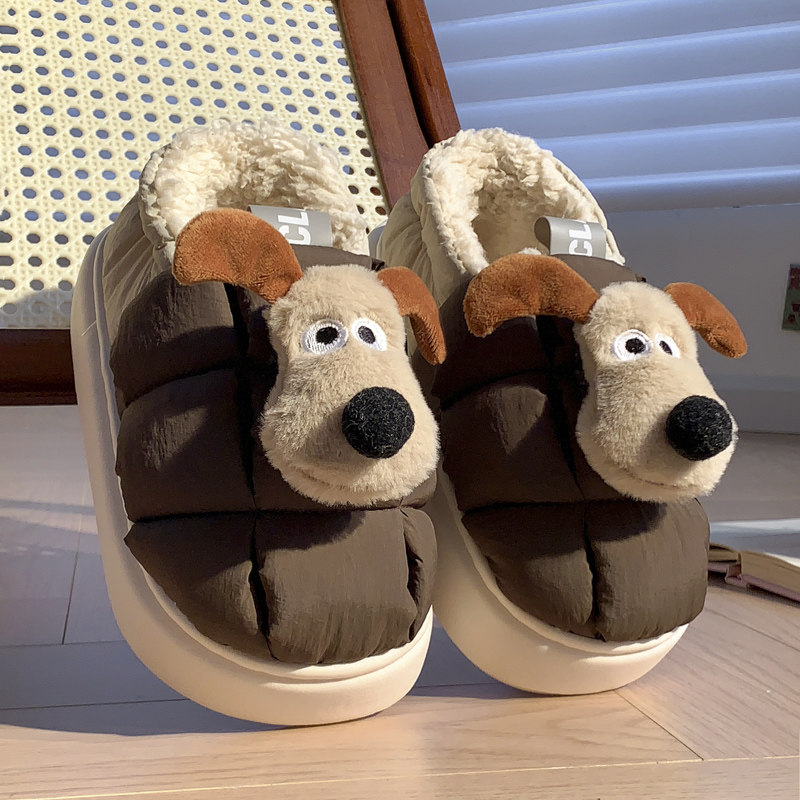卡通狗狗棉拖鞋女可爱冬季包跟