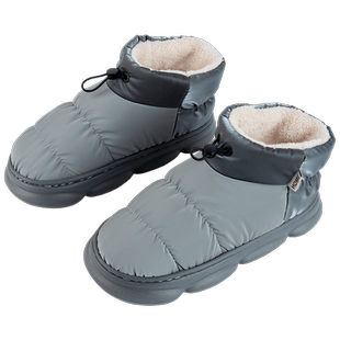 羽绒布防水棉拖鞋男冬季室内家居保暖加绒情侣厚底外穿棉鞋女包跟
