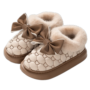 高颜值蝴蝶结防水棉鞋女包跟冬季室内居家加绒防滑棉拖鞋外穿保暖