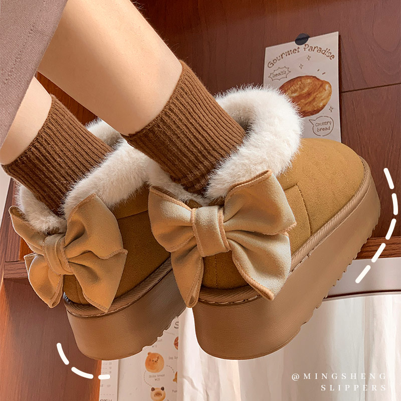 厚底可爱蝴蝶结棉拖鞋女冬季保暖