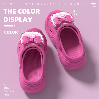 多巴胺蝴蝶结洞洞鞋女夏季厚底海边沙滩外穿网红百搭eva软底拖鞋