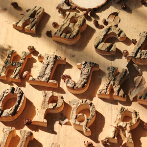 原木装饰英文字母摆件墙贴干枯树枝树皮 ins北欧风格创意diy贴墙