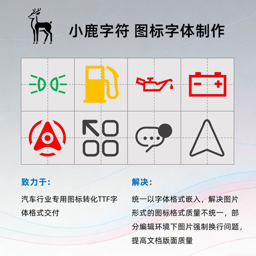 汽车图标转TTF字体开发，适用于手册、刊物、HTML网页