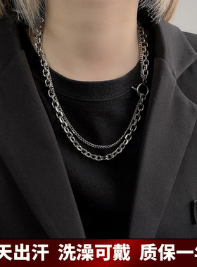 欧美ins个性OT扣项链男女简约双层叠戴素圈链条时尚短款卫衣链