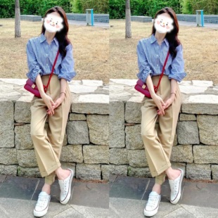 小众时髦 梨型身材修饰腿型女长裤 「奶茶卷边裤 」简约百搭高腰西裤