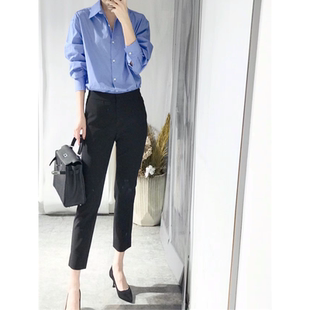 「体制内穿搭」湛蓝色长袖简约通勤气质衬衫女免打理职业衬衣春秋