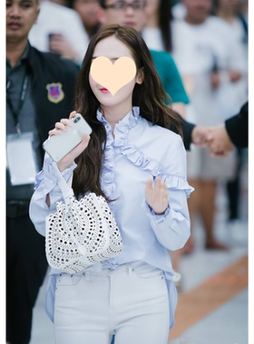 小众设计感浅蓝色甜美荷叶边长袖衬衫女职业通勤气质衬衣春夏新款