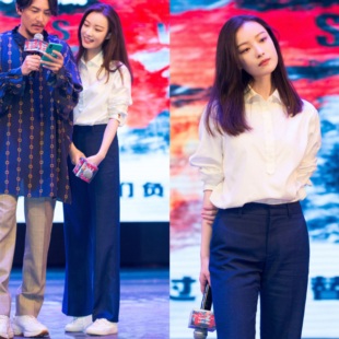 小众设计感套头长袖 女套装 白衬衫 裤 春秋 藏蓝色微喇西装 简洁利落