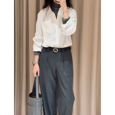 简约高级基础款| 白色宽松休闲衬衫女都市时尚通勤穿搭品质感套装