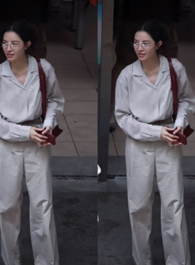 【清冷疏离】灰色条纹古巴领长袖免烫衬衫女文艺干净气质松弛感春