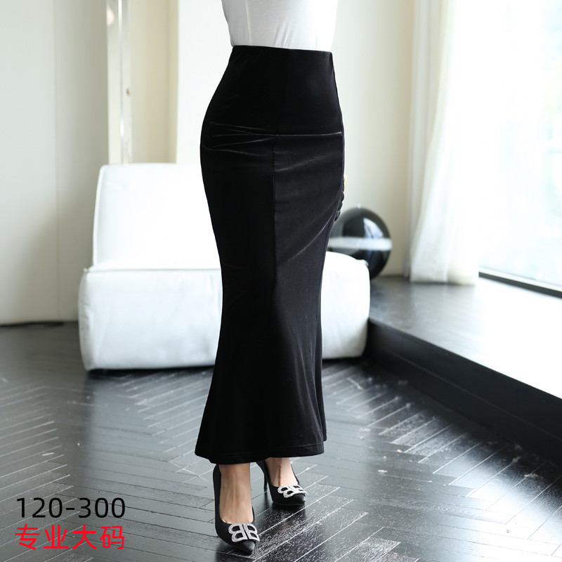 9年老店 2023秋装新款丝绒软底亲肤半身包臀鱼尾长裙松紧腰秋冬中