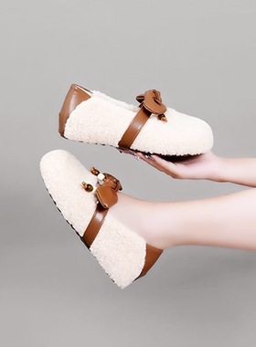 9年老店 9728蝴蝶结懒人一脚蹬毛毛鞋女2025秋冬新款两穿休闲玛丽