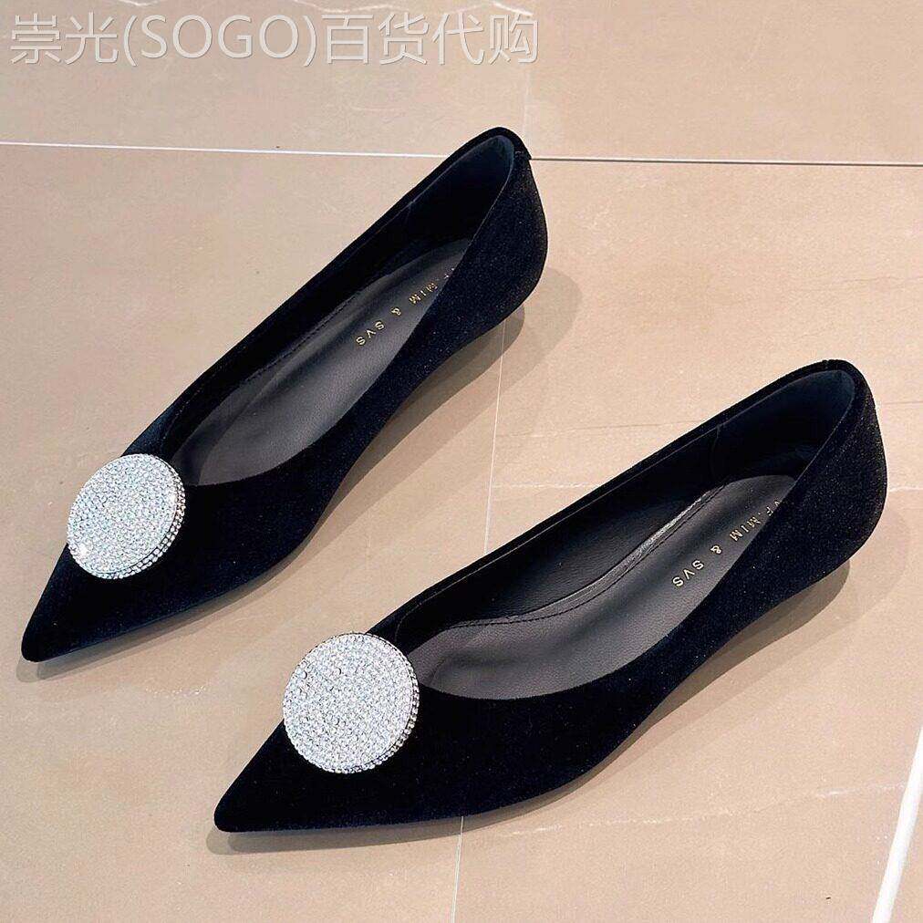尖头平底黑色浅口单鞋女2025夏季新款纯色水钻时尚休闲 百搭瓢鞋