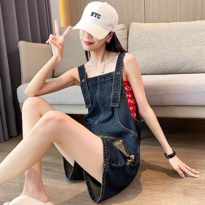 韩国牛仔抱婴袋短裤女2025新款夏季爆款设计感小个子工装阔腿连身