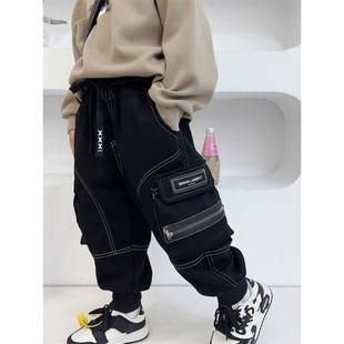 韩国男童冬季工装裤2024新款男孩潮酷帅气时髦春秋款儿童加绒裤子