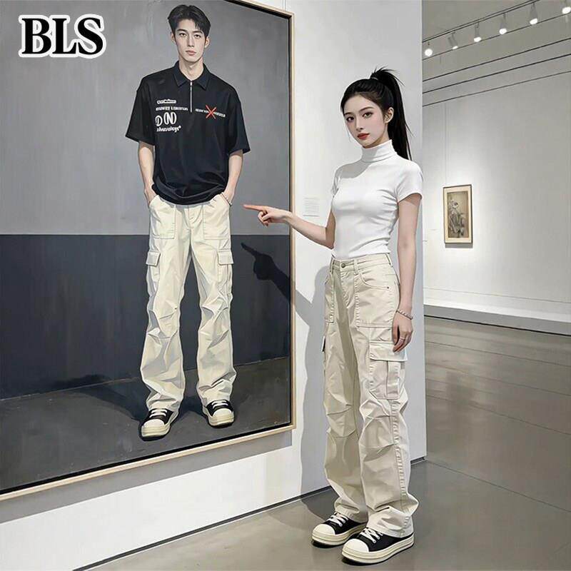 高端杏色直筒工装裤男款夏季薄款2026新款伞兵冲锋裤休闲运动长裤