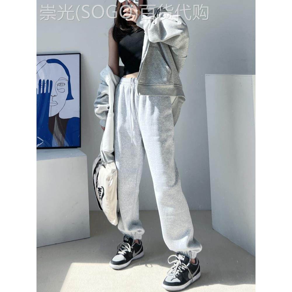 爆款灰色卫裤女2026年春秋季新款休闲显瘦加绒加厚束脚运动裤子潮