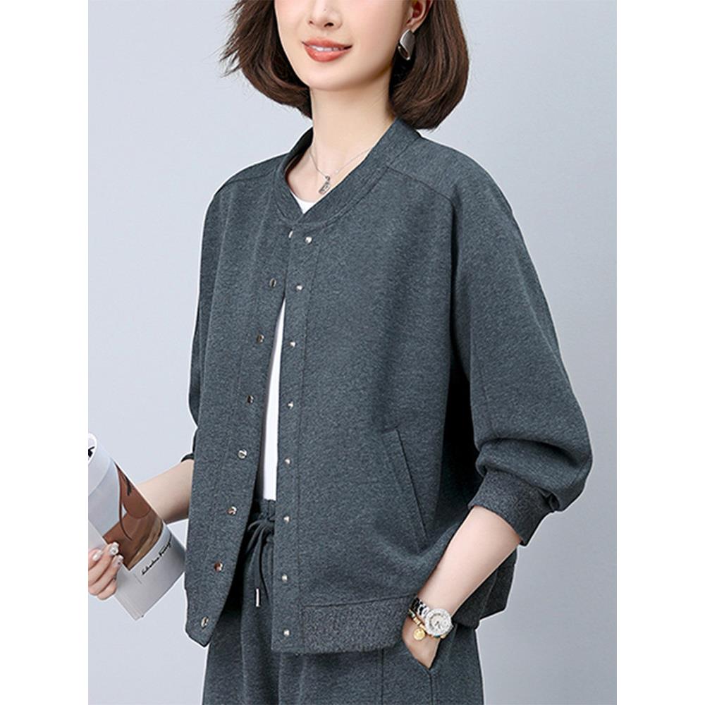 潮牌短款棒球服外套女2025春秋新款休闲宽松中年妈妈减龄圆领卫衣