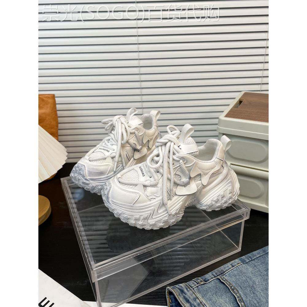 香港轮胎榴莲鞋底时尚巴黎爸爸鞋女厚底增加真皮透气网运动和休闲