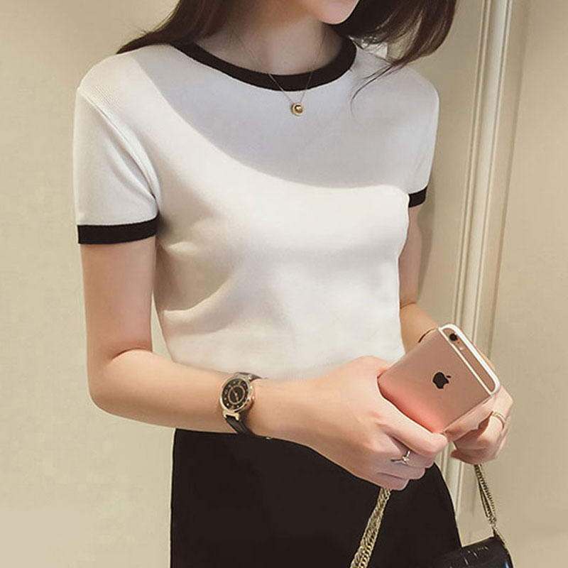 香港2019新款夏季冰丝针织衫t恤女短袖打底衫韩版修身上衣体恤在类目 女装/女士精品, T恤中 - 来自Buy2taobao.com提供专业的淘宝代购服务