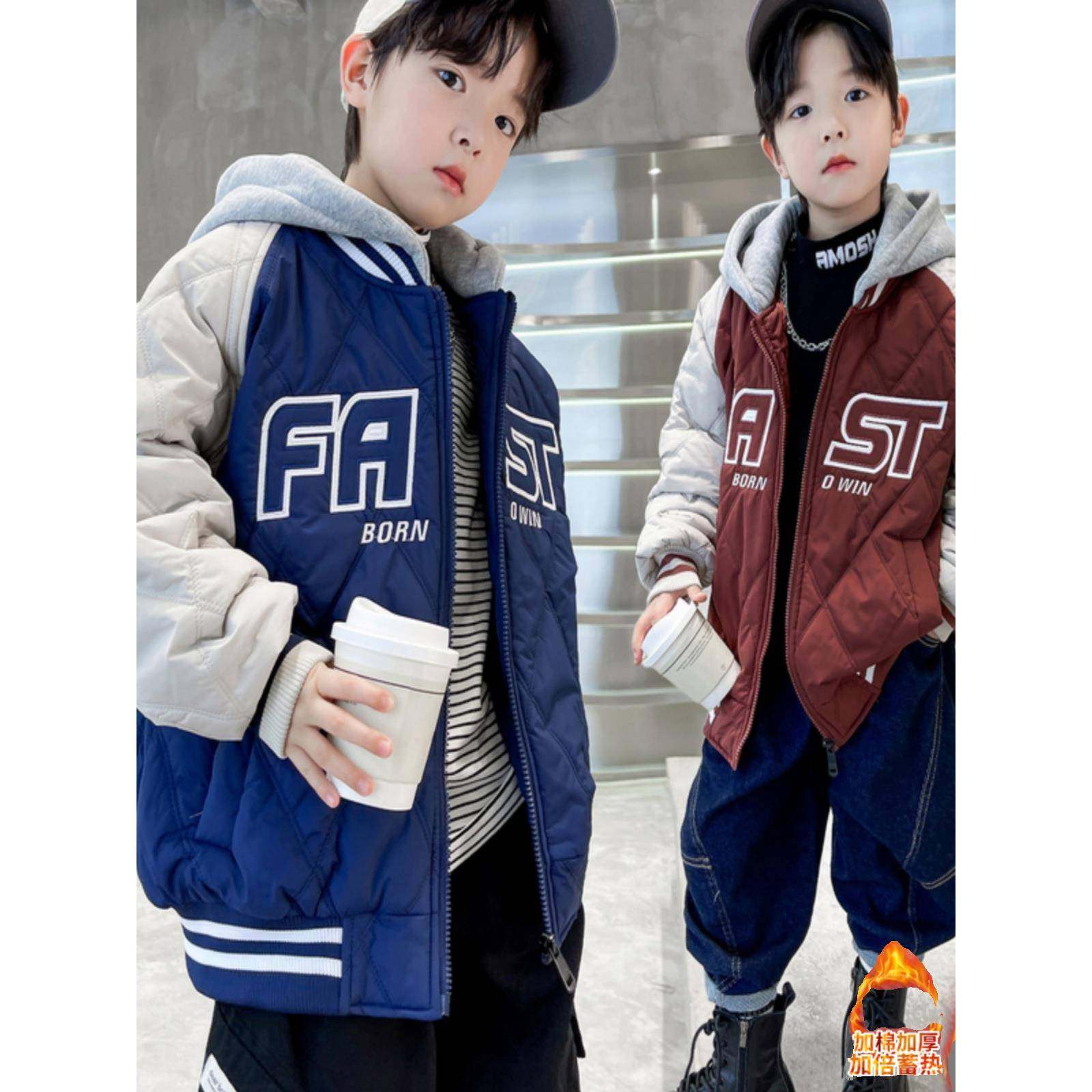 韩国男童加厚冬装外套2023新款儿童夹棉棒球服中大童棉衣男孩棉袄
