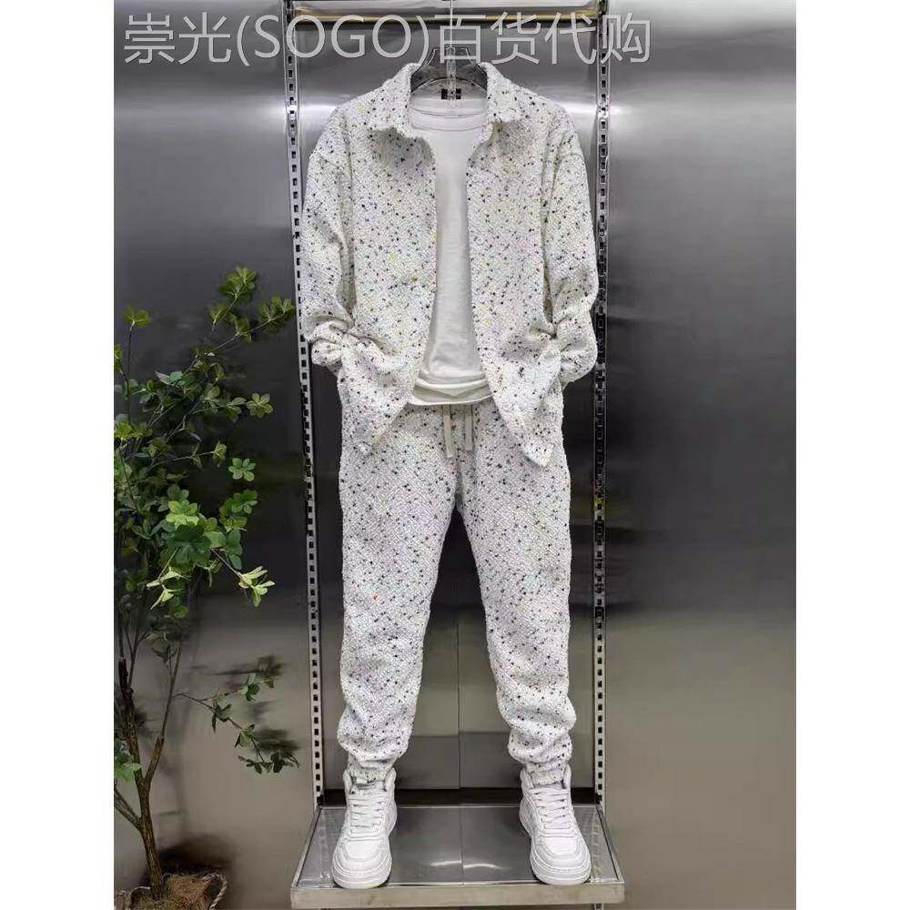 时尚品牌休闲运动套装男士春秋新潮针织小香衬衫紧身裤西式两件套