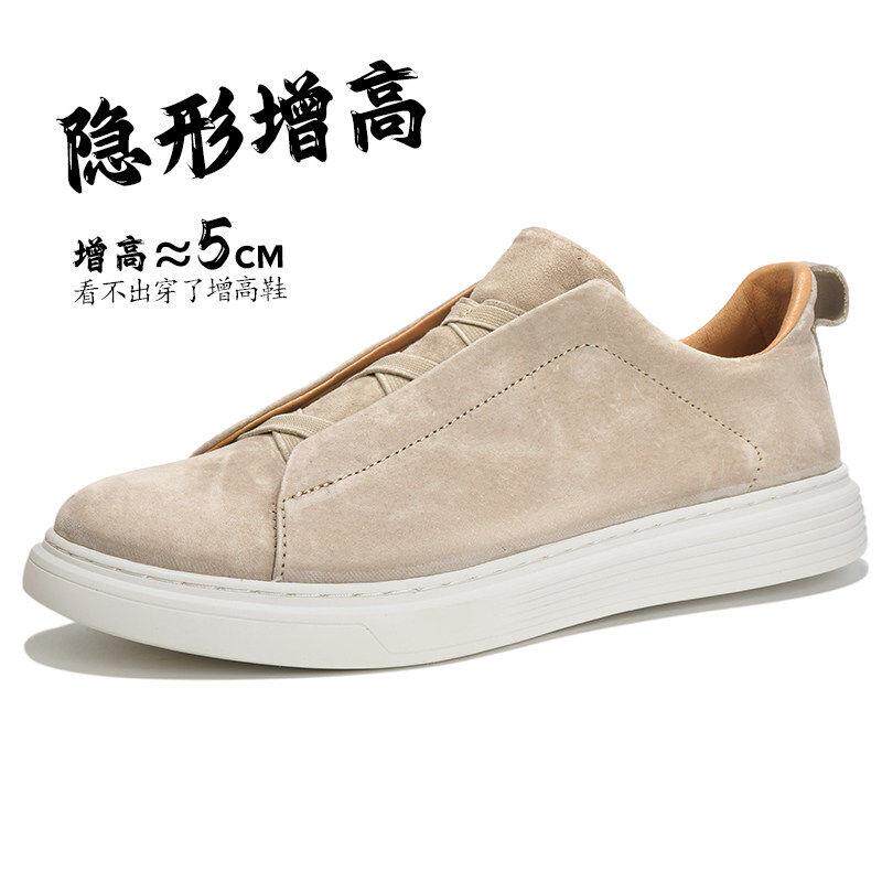 高端头层真皮老钱风一脚蹬乐福鞋男士新款隐形内增高懒人软底板鞋