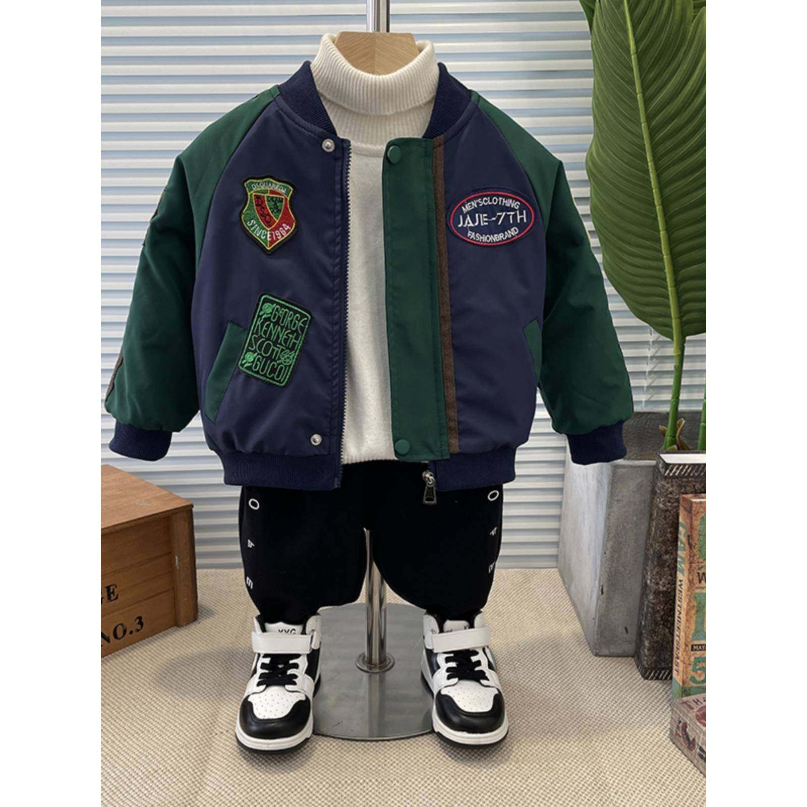 韩国儿童夹棉加厚外套2023新款秋冬男童棉衣宝宝加棉棒球服夹克潮