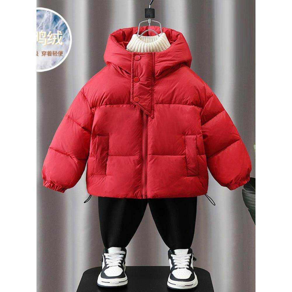 韩国男童冬季羽绒服儿童90白鸭绒拜年服宝宝冬款红色新年喜庆棉服