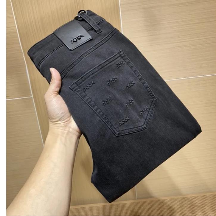 欧洲站潮牌黑灰色牛仔裤男士弹力修身烟管裤春夏薄款小直筒长裤子
