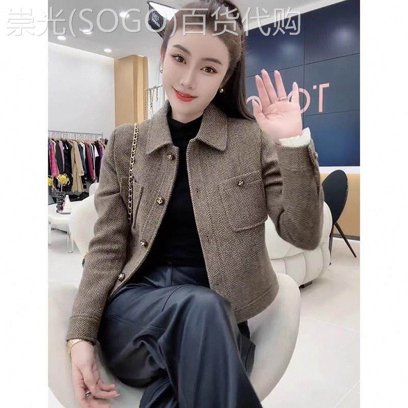 法式复古小香风粗花毛呢外套女秋冬季欧货大码胖mm短款小西装上衣