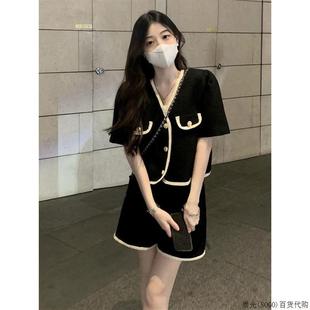 大碼 黑色小香風套裝 新款 胖mm穿搭遮肉顯瘦短褲 女2025年夏季 兩件套