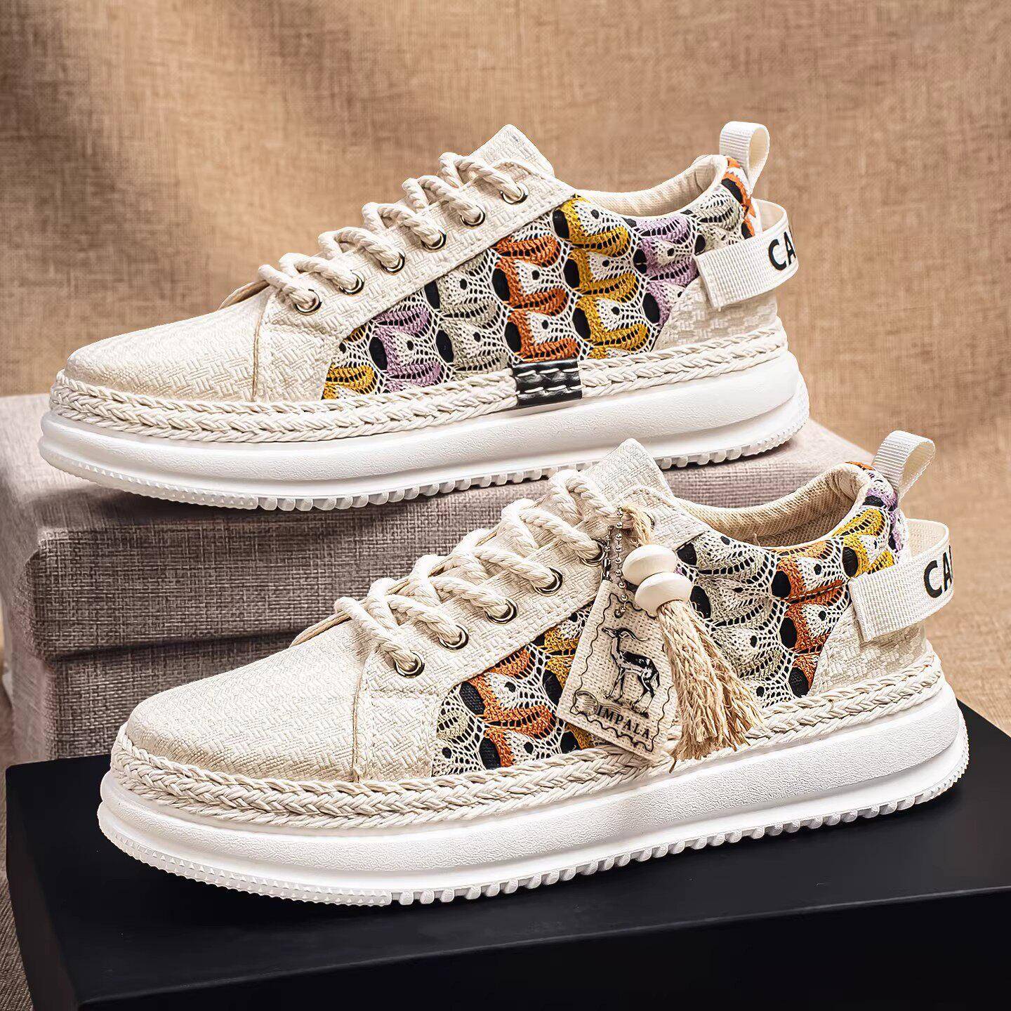潮牌男鞋2026新款夏季轻便透气运动休闲板鞋时尚厚底防滑帆布潮鞋
