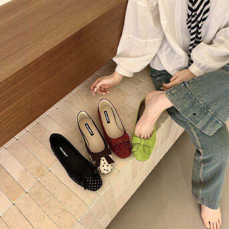 潮牌内增高3CM~复古风蝴蝶结浅口晚晚单鞋女春新款芭蕾配裙子瓢鞋