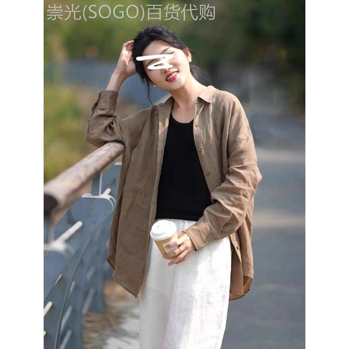 欧洲站纯色棉麻长袖衬衫女高级感2025新款春秋季休闲别致亚麻上衣