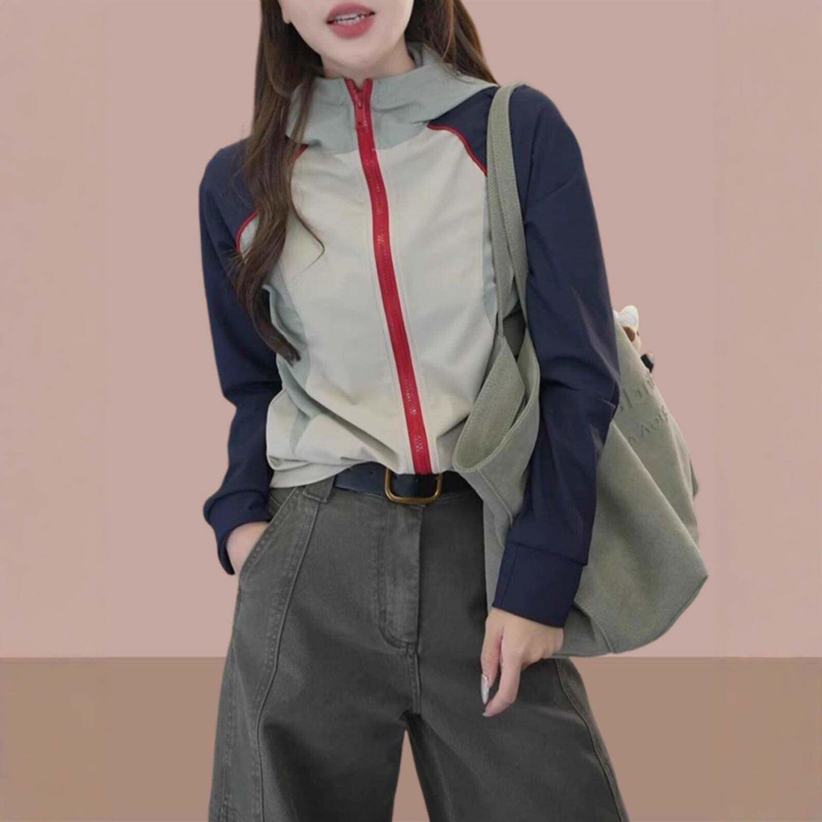 日系短外套冲锋衣女士春秋季2025新款拼色连帽休闲超好看长袖上衣