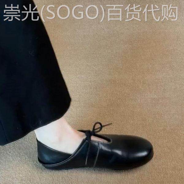 香港真皮复古平底踩跟两穿小皮鞋女春夏款百搭系带圆头乐福鞋单鞋